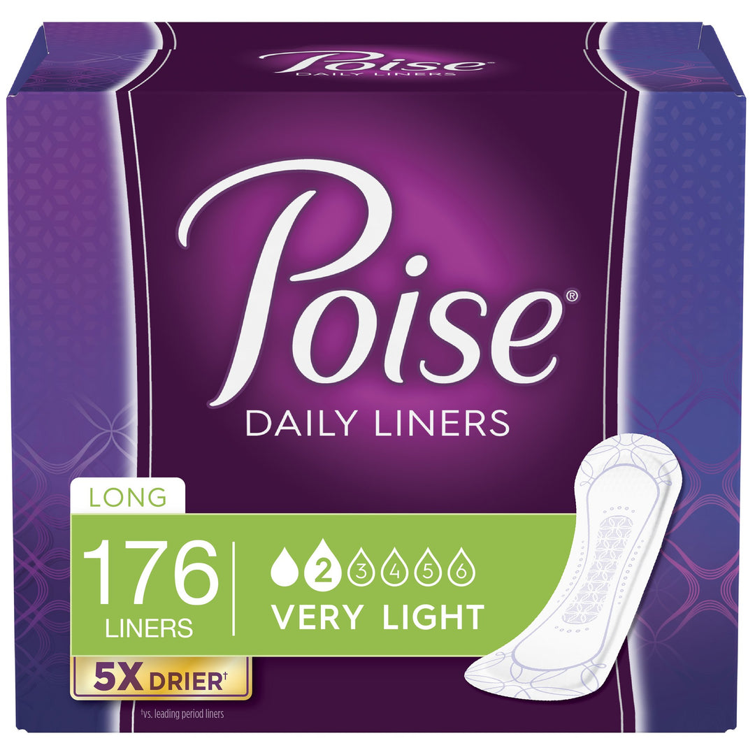 Poise Daily Incontinence Panty Liners  2 Drop  Very Light Absorbency  Long  176Ct