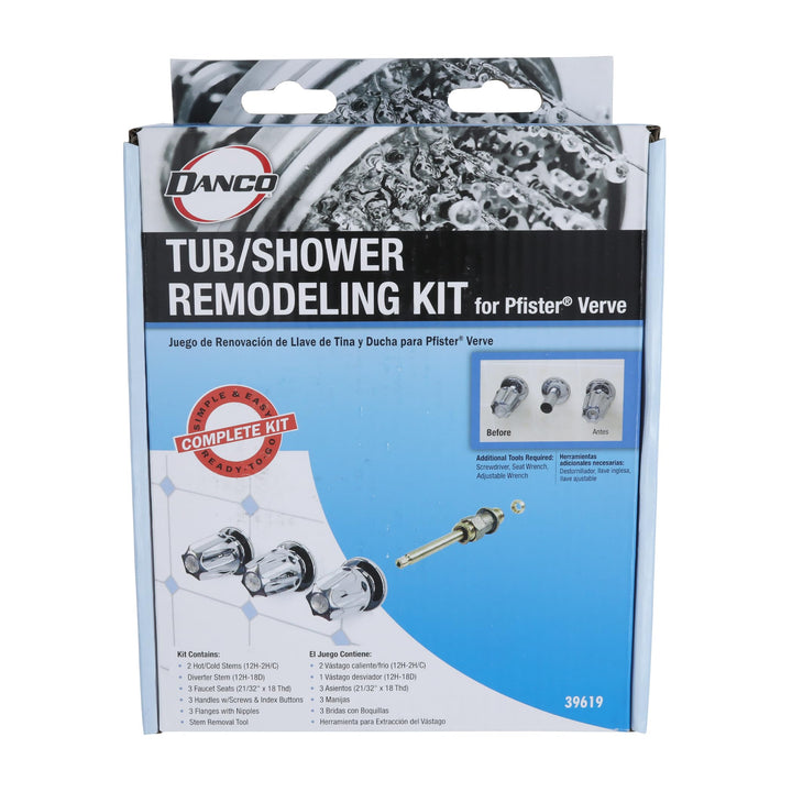 Danco (39619) Bathtub and Shower 3-Handle Remodel/Rebuild Trim Kit for Price Pfister Verve Faucets, Includes 12H-2H, 12H-2C, 12H-18D Stems, Knob Handles in Chrome, Pack of 1