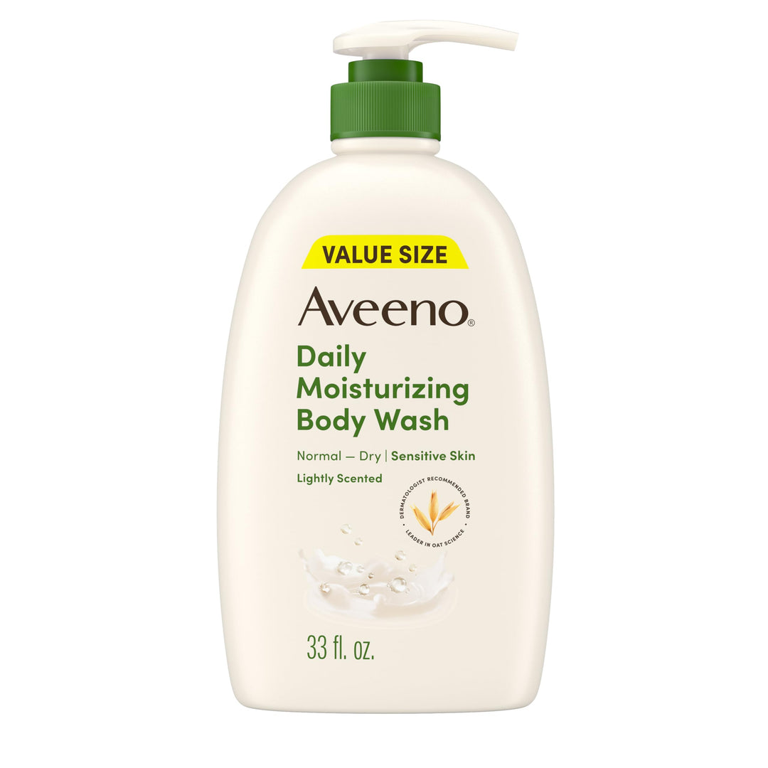 Aveeno Daily Moisturizing Body Wash for Women and Men for Dry & Sensitive Skin, Paraben, Soap & Dye-Free, Gentle Shower Cleanser, Dermatologist Recommended Brand, Lightly Scented, 33 Fl Oz Retail $8.00