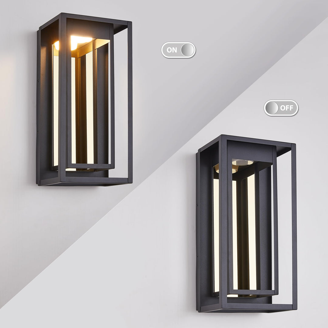 Tarentlight Modern LED Outdoor Wall sconces Waterproof Wall Mount Porch Lamp Exterior Light Fixture in Textured Black and Gold Reflective Plate with 10W LED for Patio,Garage,Garden,Balcony