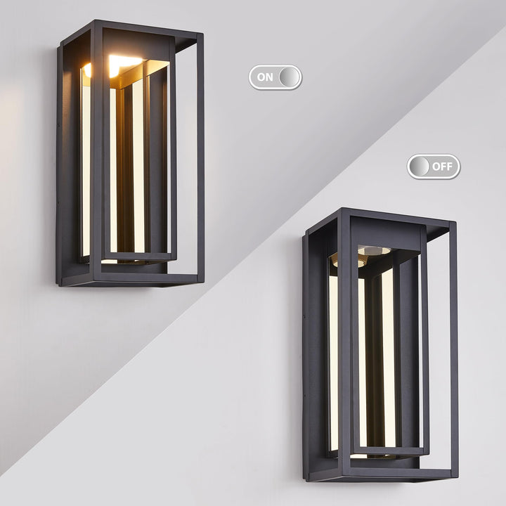 Tarentlight Modern LED Outdoor Wall sconces Waterproof Wall Mount Porch Lamp Exterior Light Fixture in Textured Black and Gold Reflective Plate with 10W LED for Patio,Garage,Garden,Balcony