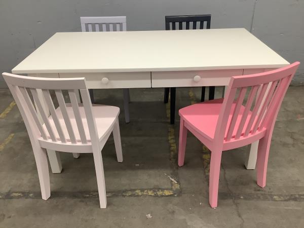 Kids Table and Chairs Set - Rectangular White Table with Colorful Chairs Retail $150.00