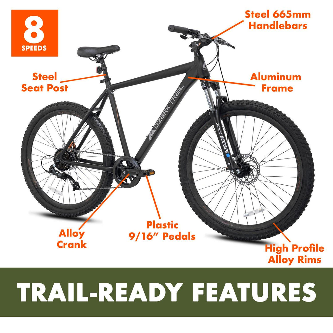Ozark Trail 27.5  Vibe Mountain Bike  Medium Frame  Black  Adult  Unisex