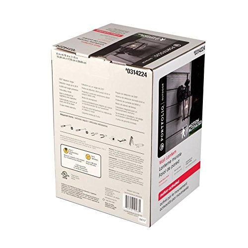 Portfolio 11.75-in H Black Motion Activated Outdoor Wall Light