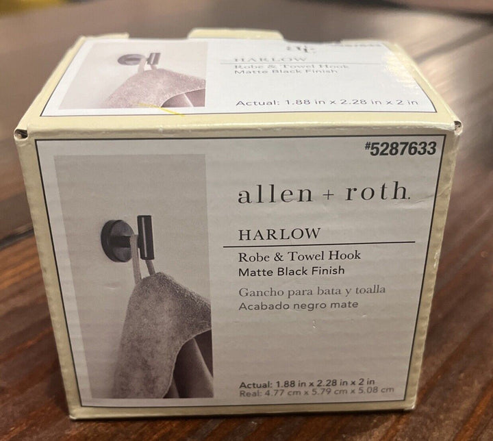 Allen + Roth ROBE & TOWEL HOOK Matte Black  Finish *NEW