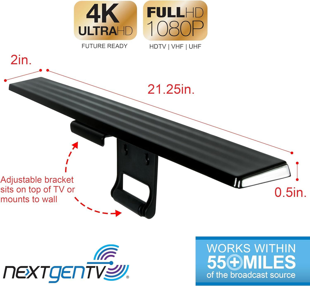 GE Hover Amplified HD Digital TV Antenna, Long Range Smart TV Antenna, Easy Mount on Top Design, Supports 4K 1080P HDTV VHF UHF, Indoor Amplified Signal Booster, 5ft Coax HDTV Cable/AC Adapter, 37075