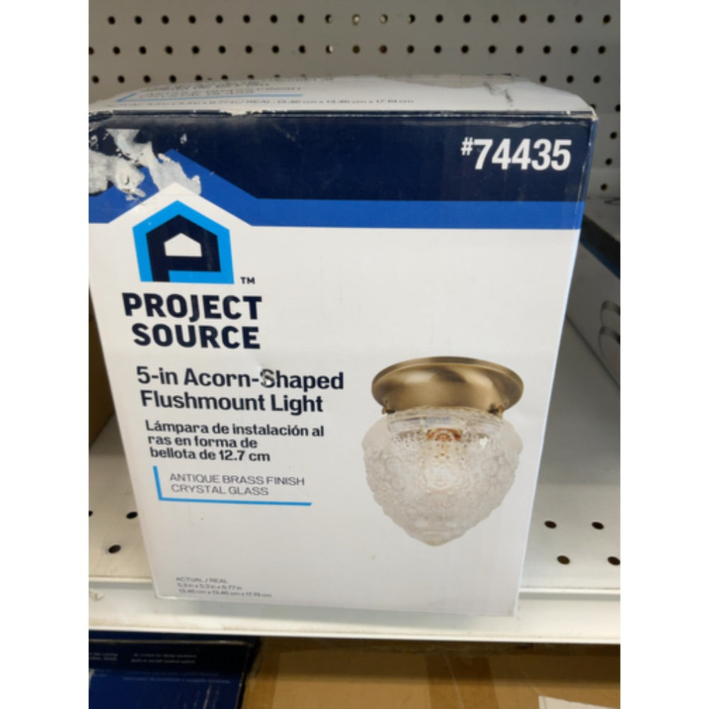 Project Source 1-Light 5.3-in Antique Brass Flush Mount Light