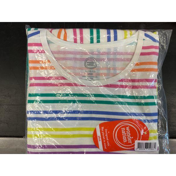 Wonder Nation Girls' Plus Size T-Shirt - Floral & Rainbow Stripe Retail $9.96