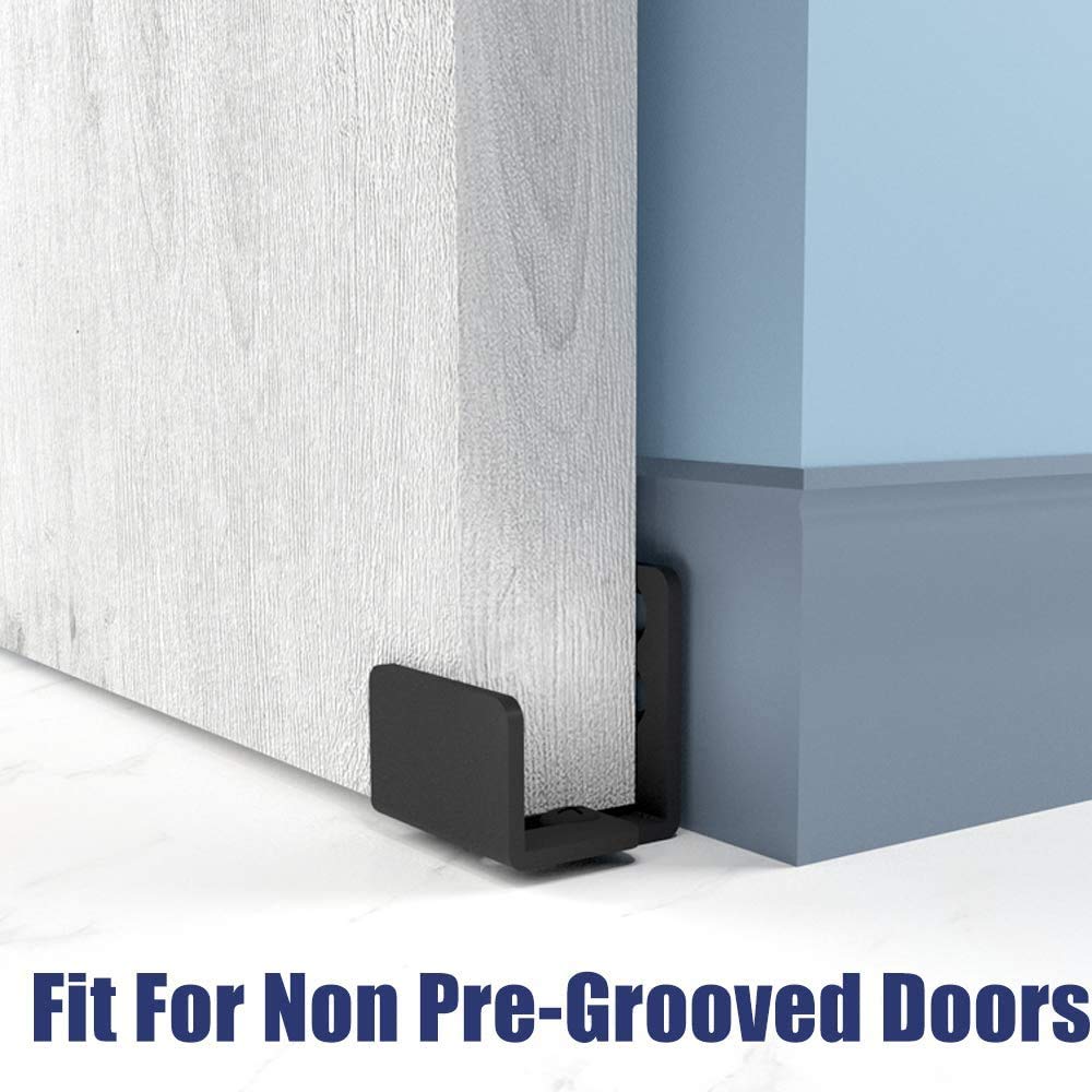 SMARSMITH Sliding Door Guide, New Low Profile Wall Mounted Barn Door Bottom Floor Guide with Adjustable Bracket for Barn Cabinet-Flush Bottom-Metal Hardware Matte Black 2 Pcs