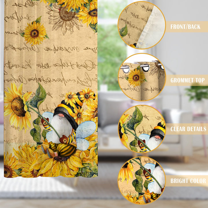Bonsai Tree 2 Pack Sunflower Curtains for Bedroom 52x84 inch with Gnome - Sunflower Decorations and Spring Decorations for The Home, Yellow Kitchen Curtains and Valances Set