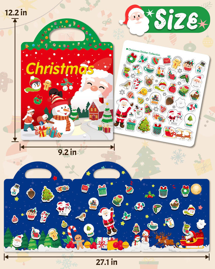 Benresive Christmas Reusable Sticker Book for Toddlers 1-3, Fun Stickers for 2-4 Years, 39 Pcs Cute Waterproof Stickers for Teens Girls Boys