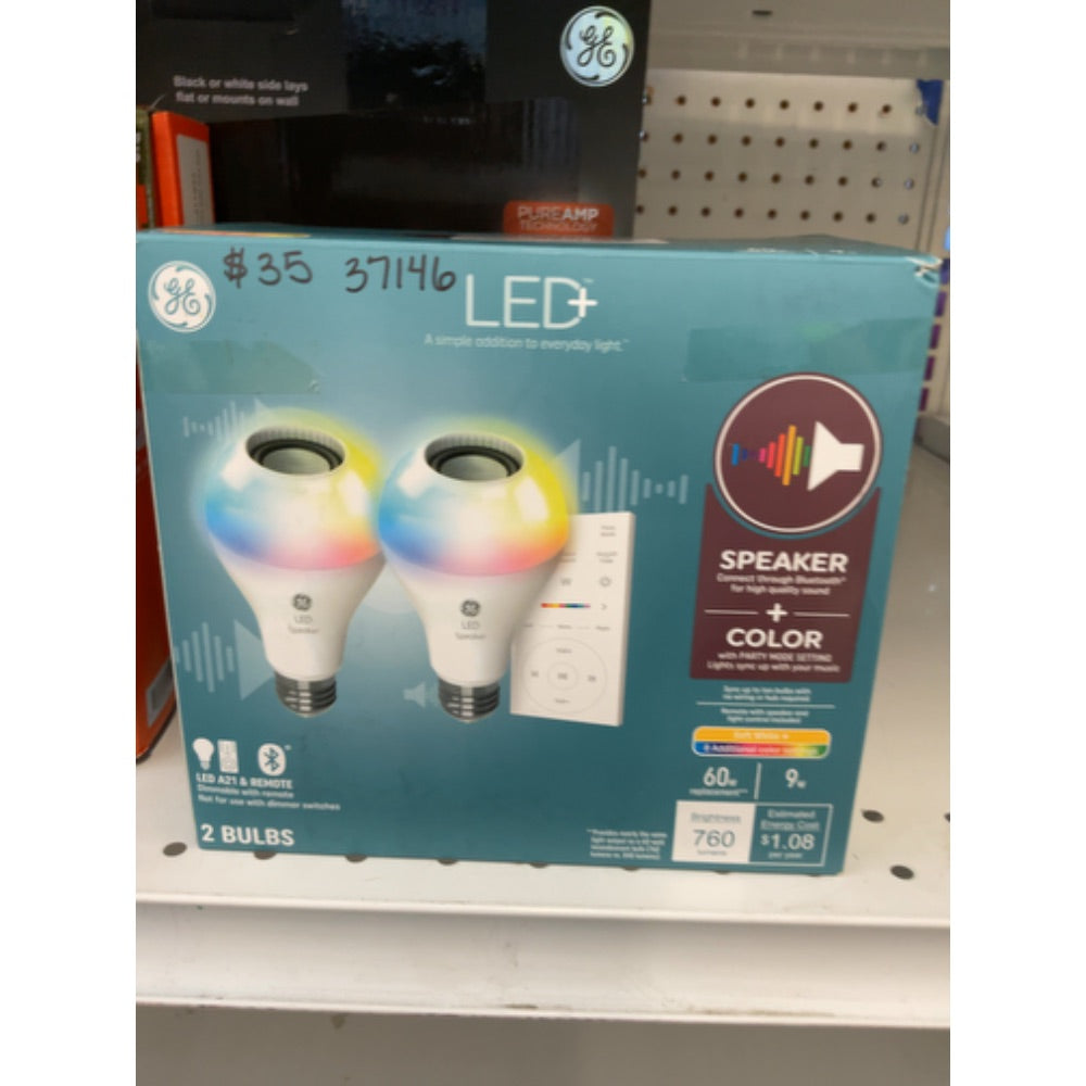 GE LED+ Speaker LED Light Bulb  Color Changing  60 Watt  A21 Bulbs  Medium Base  2pk