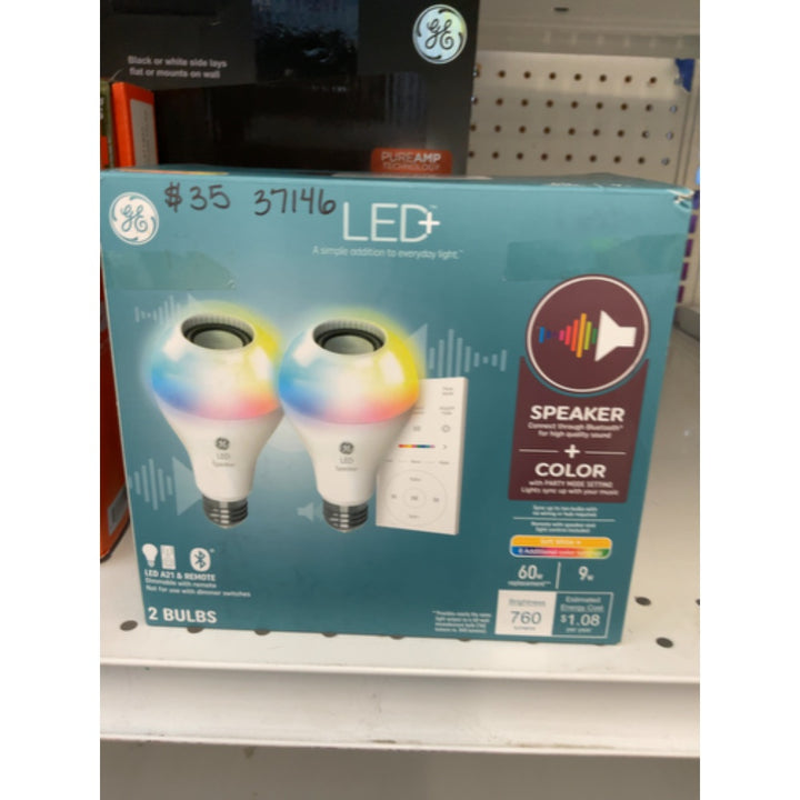 GE LED+ Speaker LED Light Bulb  Color Changing  60 Watt  A21 Bulbs  Medium Base  2pk