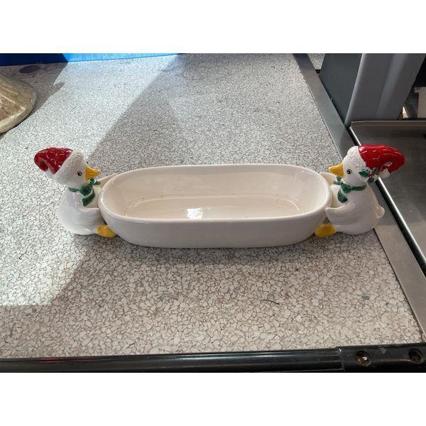 Ceramic Serving Dish with Christmas Ducks Retail $35.00
