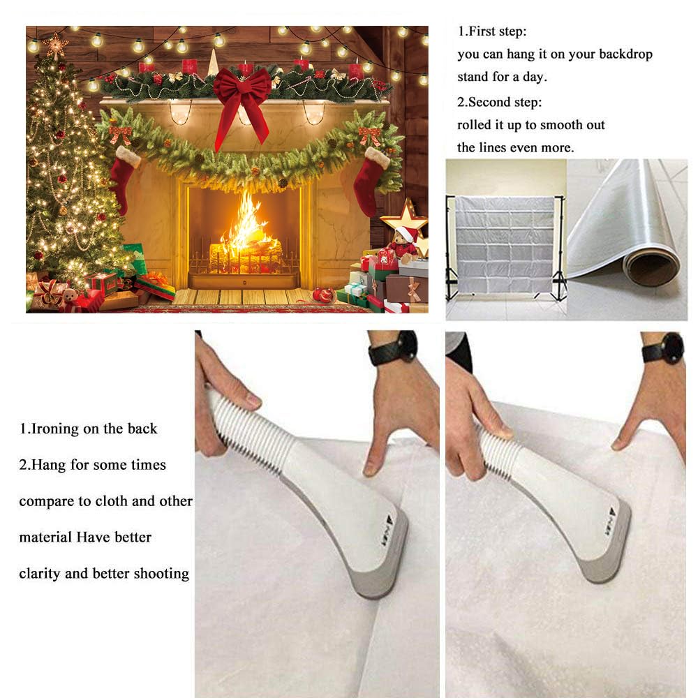 Christmas Fireplace Theme Backdrop Xmas Tree Gift Rustic Wooden floor Photography Background Baby Kids Christmas Family Party Decorations Banner Photo Prop (82x59inch)