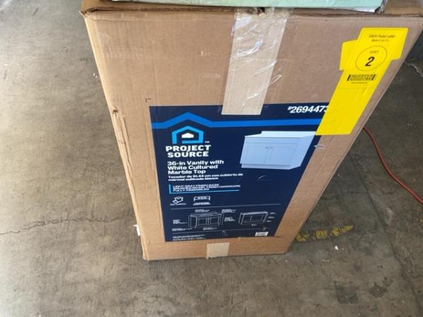 Project Source 2694473, 36-in Vanity with White Engineered Marble Top Retail $350.00