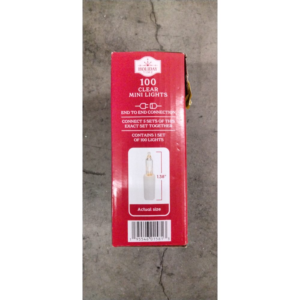 Holiday Time 100 Clear Mini Lights - Incandescent, Indoor/Outdoor, White Wire Retail $10.00