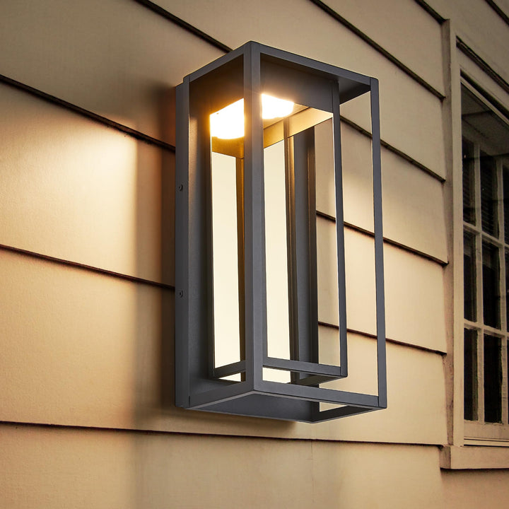 Tarentlight Modern LED Outdoor Wall sconces Waterproof Wall Mount Porch Lamp Exterior Light Fixture in Textured Black and Gold Reflective Plate with 10W LED for Patio,Garage,Garden,Balcony