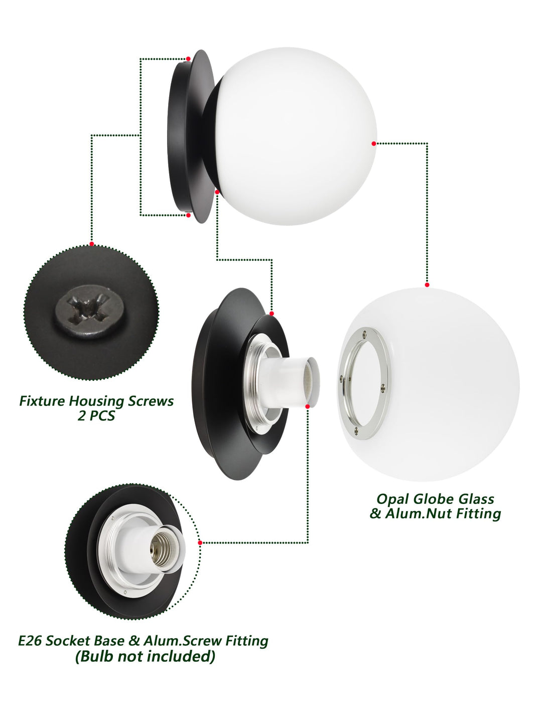 Wall Sconces, 1 Light Modern Globe Sconce in Matte Black, Wall Light for Bedroom Bathroom Living Room & Hallway Vanity Lighting, Ceiling Light Fixture