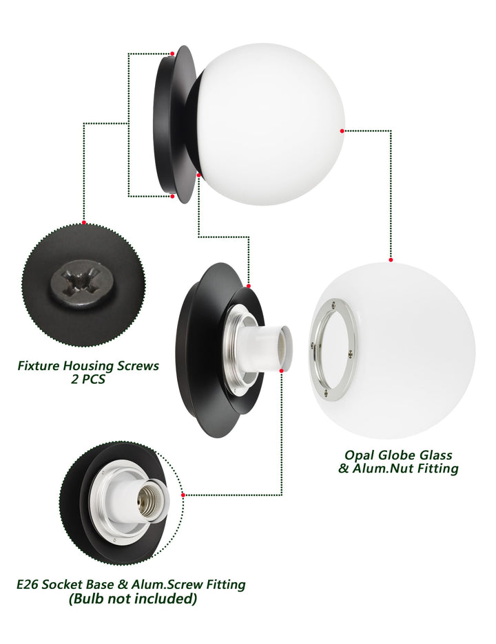 Wall Sconces, 1 Light Modern Globe Sconce in Matte Black, Wall Light for Bedroom Bathroom Living Room & Hallway Vanity Lighting, Ceiling Light Fixture