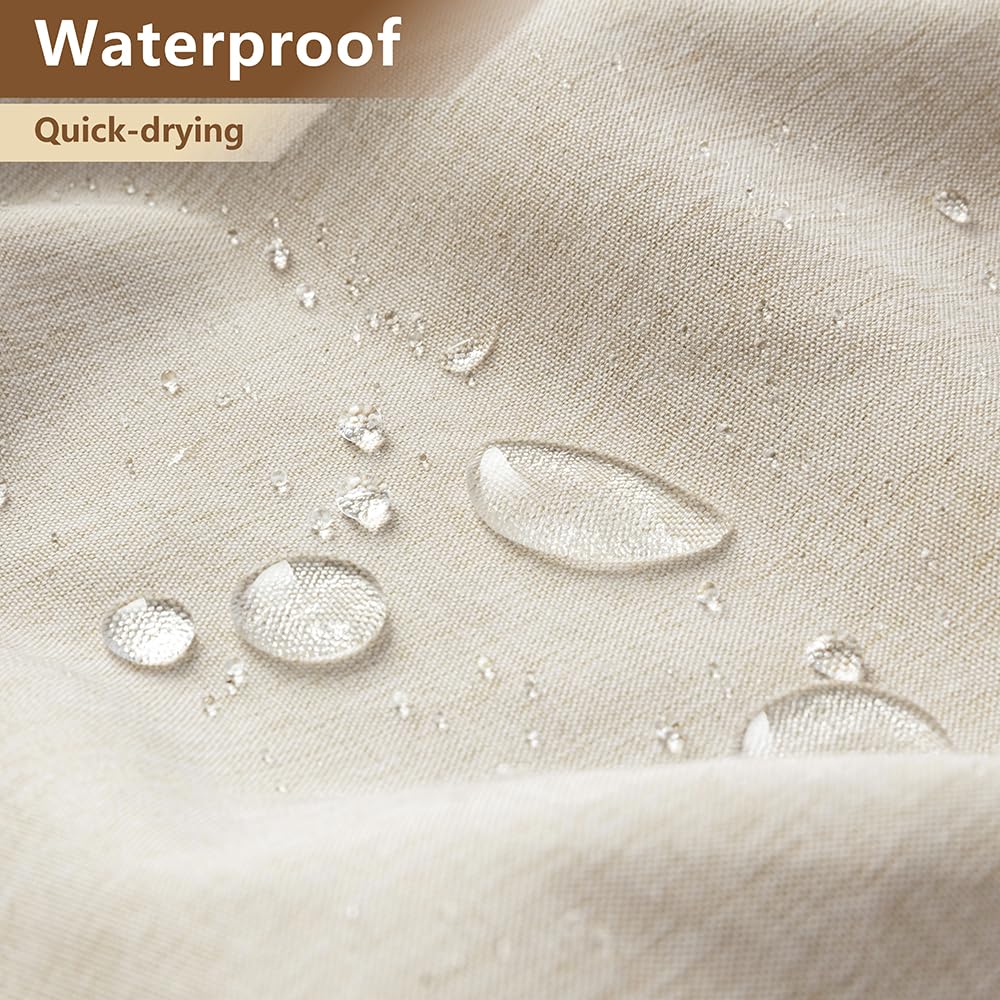 RINHARTEX Extra Long Linen Shower Curtain with Maple Leaves,Waterproof Cloth Shower Curtain Set with Plastic Hooks,Tall Hotel Luxury Fabric Shower Curtains for Bathroom-Cream/Beige-72 x78