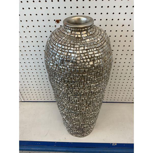Mosaic Ceramic Vase - Textured, Silver Finish Retail $75.00