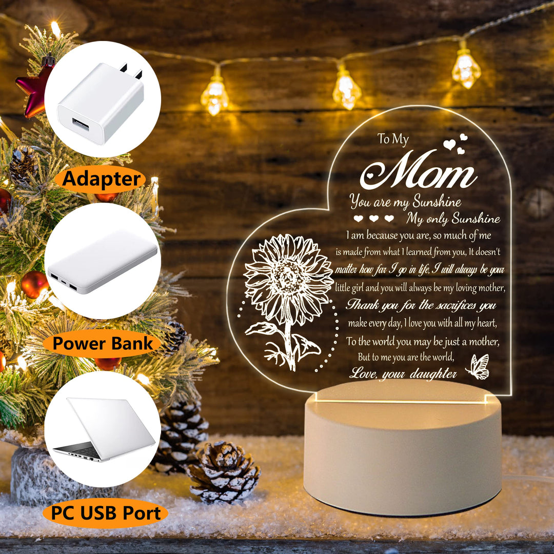 LE XIAOXI Mom Gifts, Gifts for Mom from Daughter - Acrylic Engraved Night Light