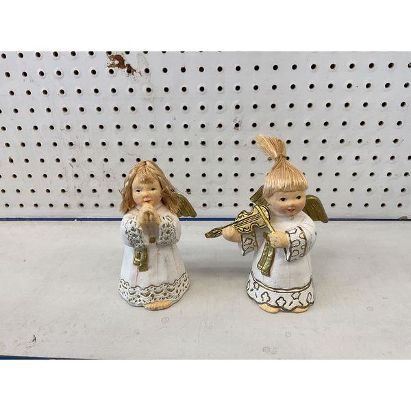 Angel Figurines - Set of 2, Christmas Choir & Violinist, White with Gold Trim Retail $35.00