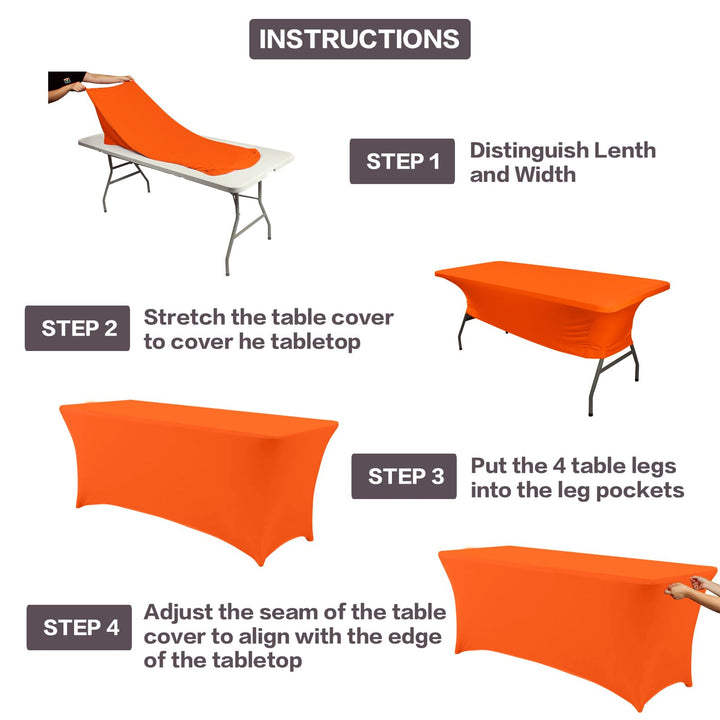 IVAPUPU 2 Pack 4FT Table Cloth for Rectangular Fitted Events Stretch Orange Table Covers Washable Cover Spandex Tablecloth Protector for Party, Wedding, Cocktail, Banquet, Festival