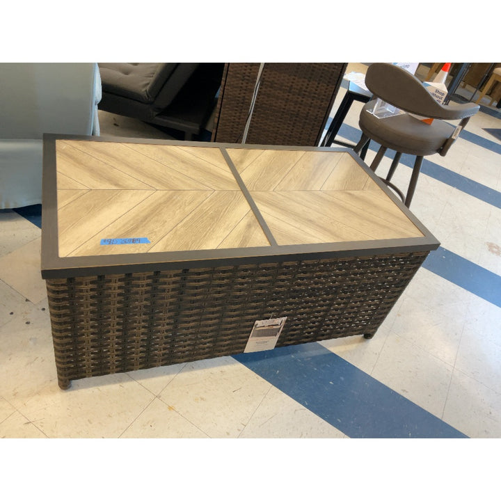 Wicker Coffee Table, Rectangular, Wood-look Tile Top, Outdoor