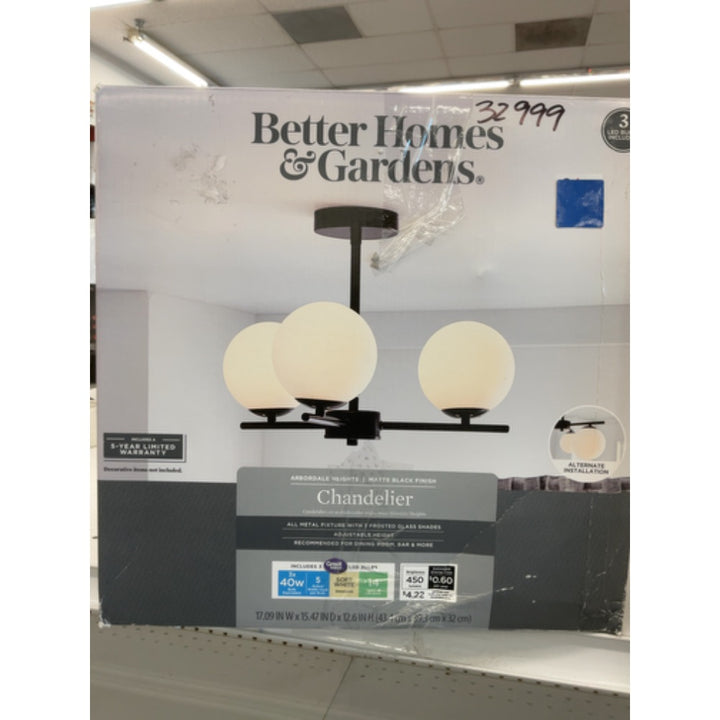 Better Homes & Gardens 17  Architectural Ceiling Light  Black Metal Frame Frosted Glass Globes