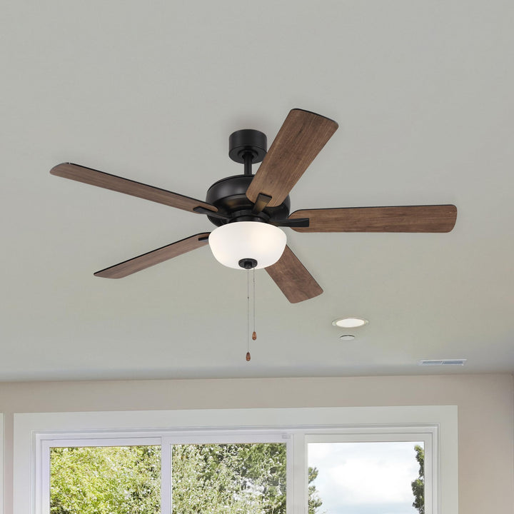 DESIGNERS FOUNTAIN Gallant Ceiling Fan with Lights, 52 Inch LED 3000K Indoor Outdoor 5-Blades Fan, Pull Chain, Matte Black, FP-GLT52B30-MB
