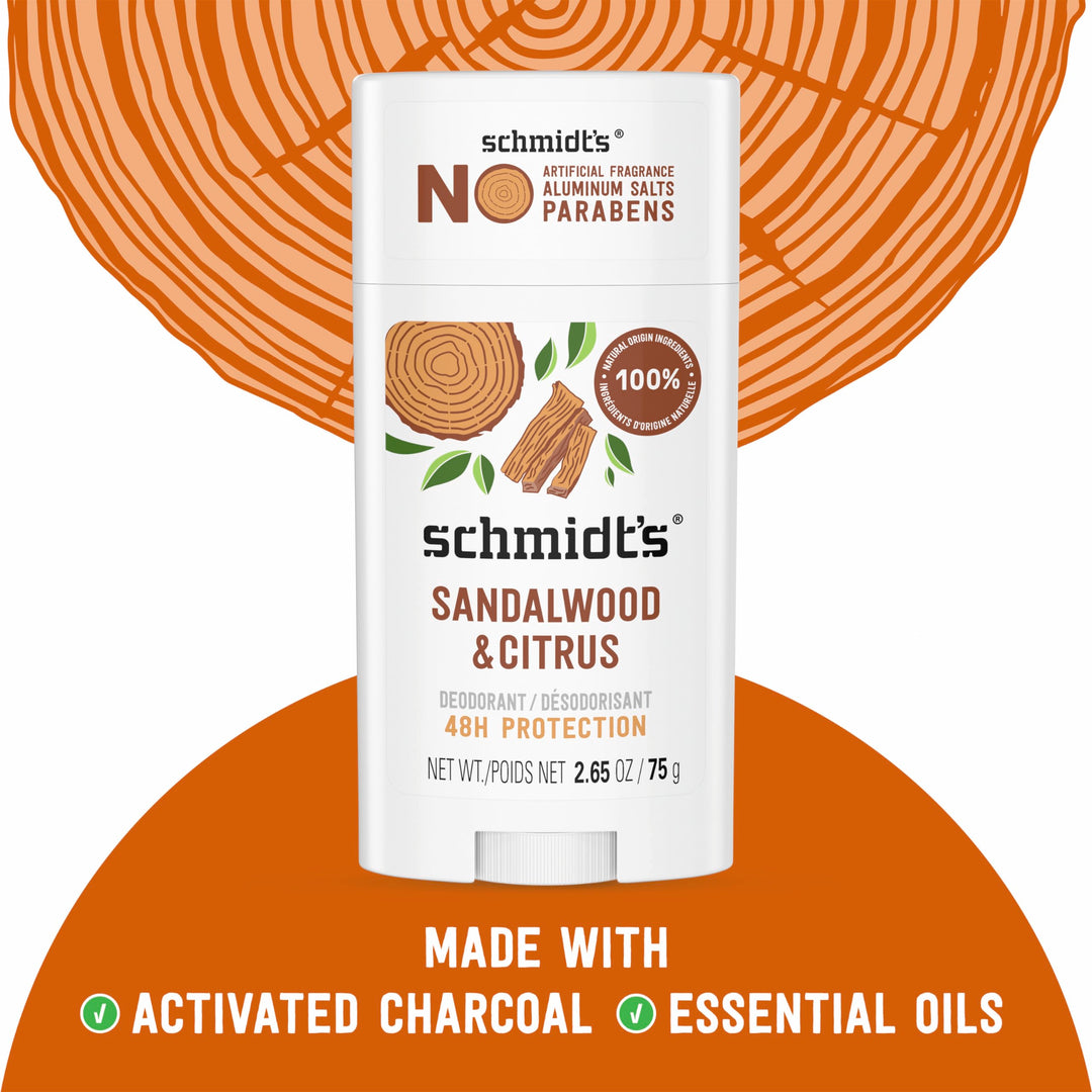 Schmidt's Aluminum-Free Vegan Deodorant Sandalwood & Citrus for Women and Men, with 24 Hour Odor Protection, Natural Ingredients, Cruelty-Free, 2.65 oz Retail $8.00