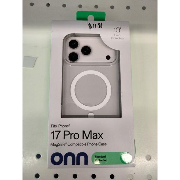 onn, iPhone 17 Pro Max, MagSafe Compatible, Standard Protection, Clear Retail $11.00