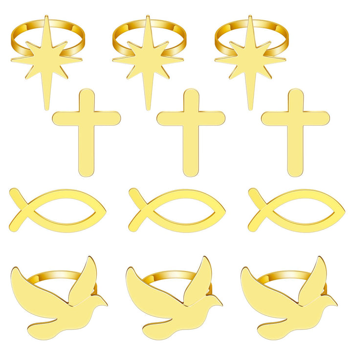 Suclain Set of 24 Gold Napkin Rings Cross Metal First Communion Napkin Ring Holder Religious Baptism Easter Napkin Rings Jesus Christian Napkin Rings for First Communion Home Table Party Decorations
