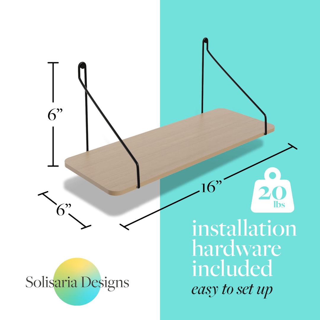 Solisaria Designs Floating Shelves, 16" Modern Decorative Wall Shelf Decor 2pk, Walnut Color, Bathroom, Living Room Corner Shelf, Rustic Wall Decor for Bedroom