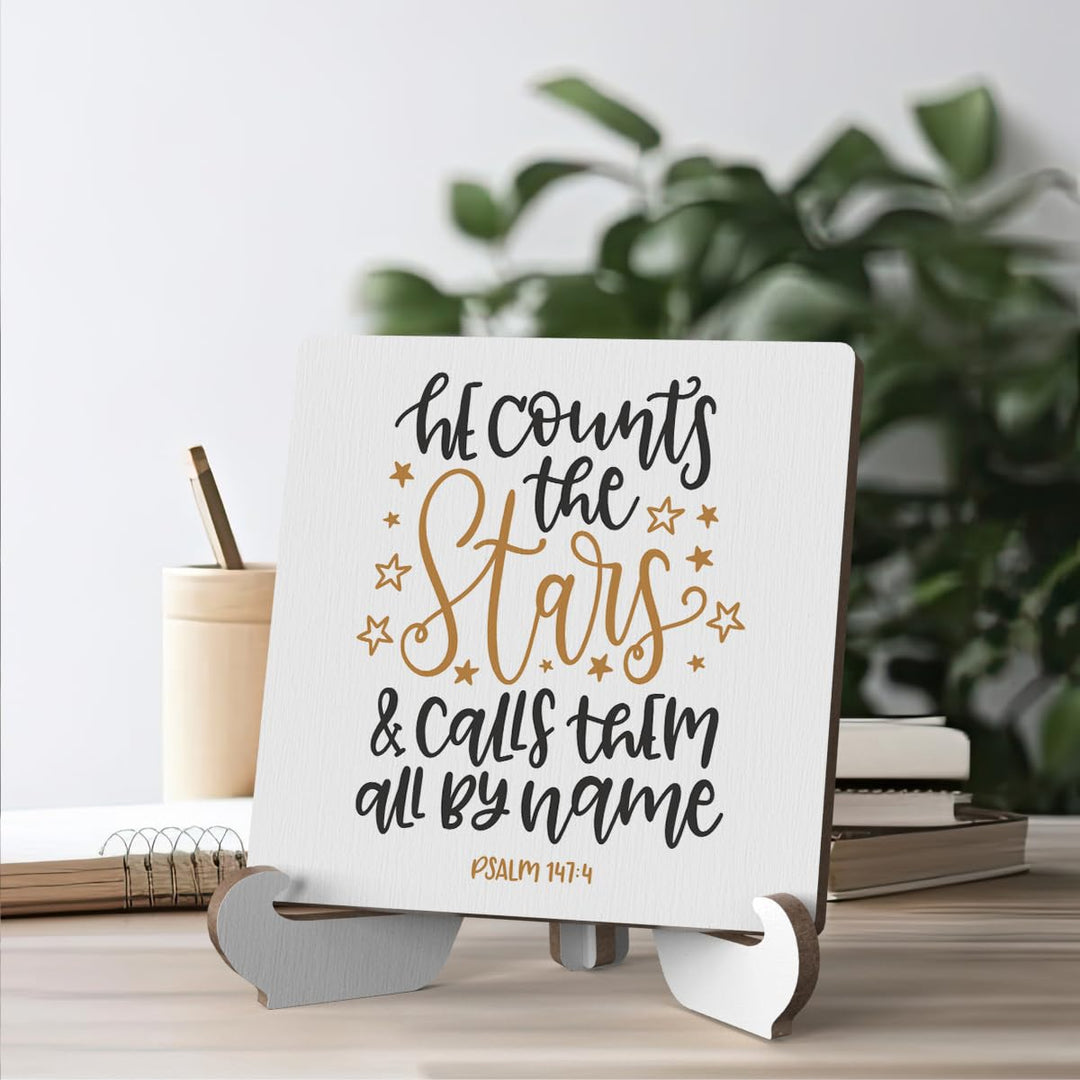Bible Verse Table Desk Decor Inspirational Rustic Christian Wood Sign Plaque with Wooden Stand, Motivational Religious Positive Vintage Decor for Tabletop Desktop Shelves Countertop Coffee Station