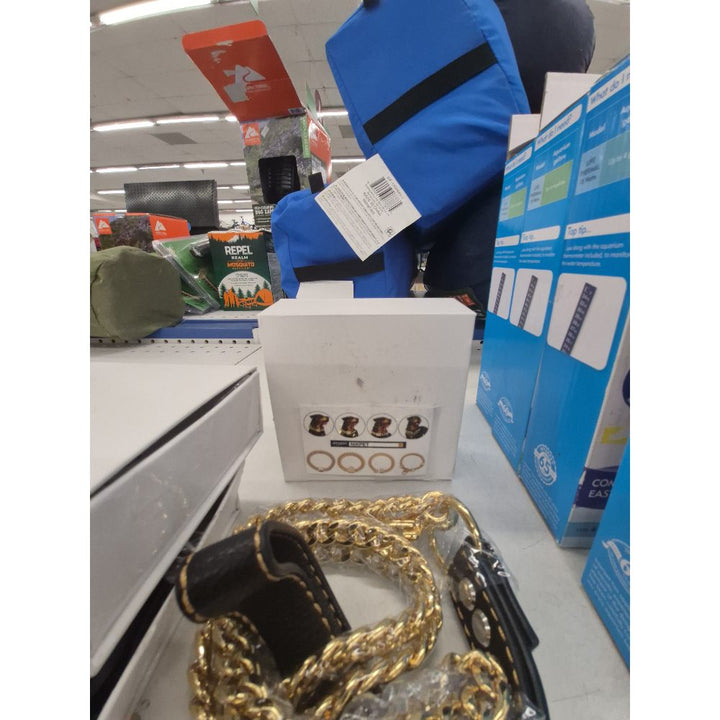 Unbranded Dog Collar - Gold Chain, Black Leather, Stylish Accessory