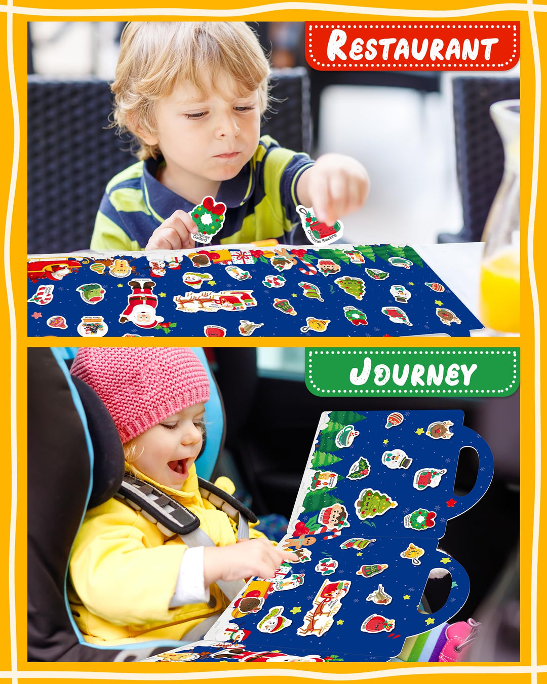 Benresive Christmas Reusable Sticker Book for Toddlers 1-3, Fun Stickers for 2-4 Years, 39 Pcs Cute Waterproof Stickers for Teens Girls Boys