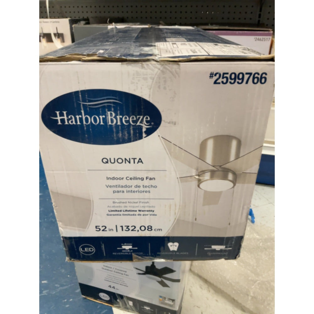 Harbor Breeze Quonta Brushed Nickel 52-in LED Indoor Flush Mount Ceiling Fan (5-Blade)