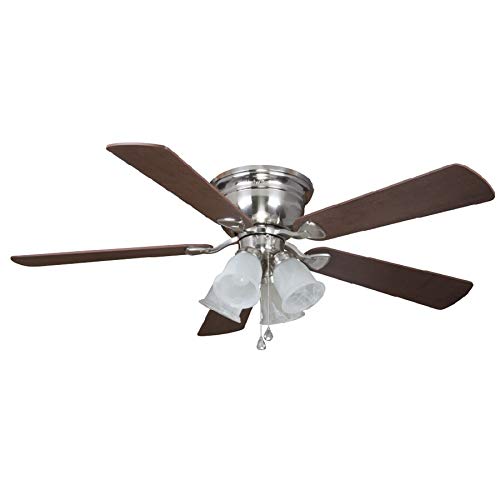 Harbor Breeze Centreville 52-in Brushed Nickel Indoor Flush Mount Ceiling Fan with Light Kit