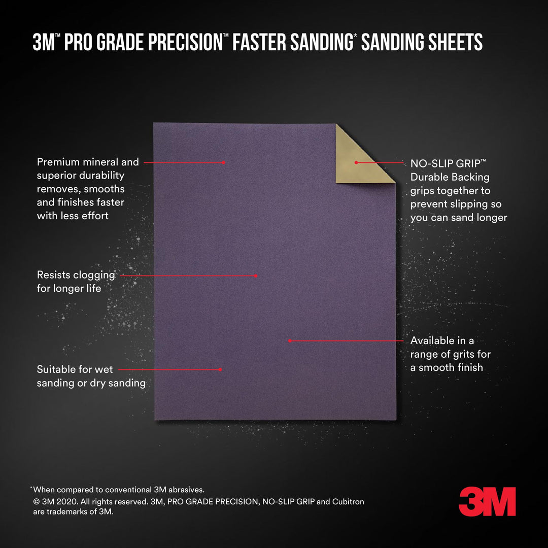3M SHRASST-PGP-6T Pro Grade Precision Faster Sanding, Sanding Sheets, Assorted Grits, 9" x 11", 6-Pack