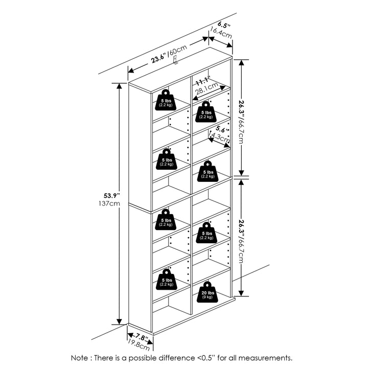 Furinno Jaya DVD Shelf, 16-Shelf Wide CD Rack, Media Shelf with Adjustable Shelves, 8 x 2 DVD Storage Cabinets for CD Blueray Game Disc, Easy Assembly, for Living Room, Home Office, Americano