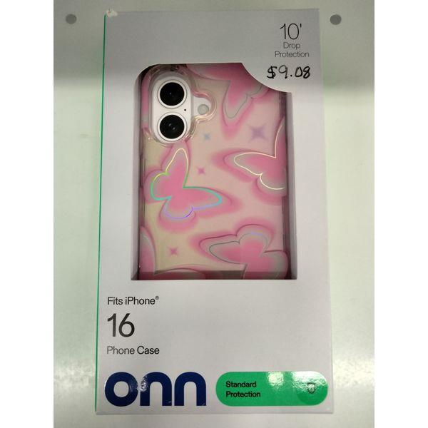 onn Fits iPhone 16 Phone Case - 10' Drop Protection, Standard Protection, Butterfly Pattern Retail $9.00