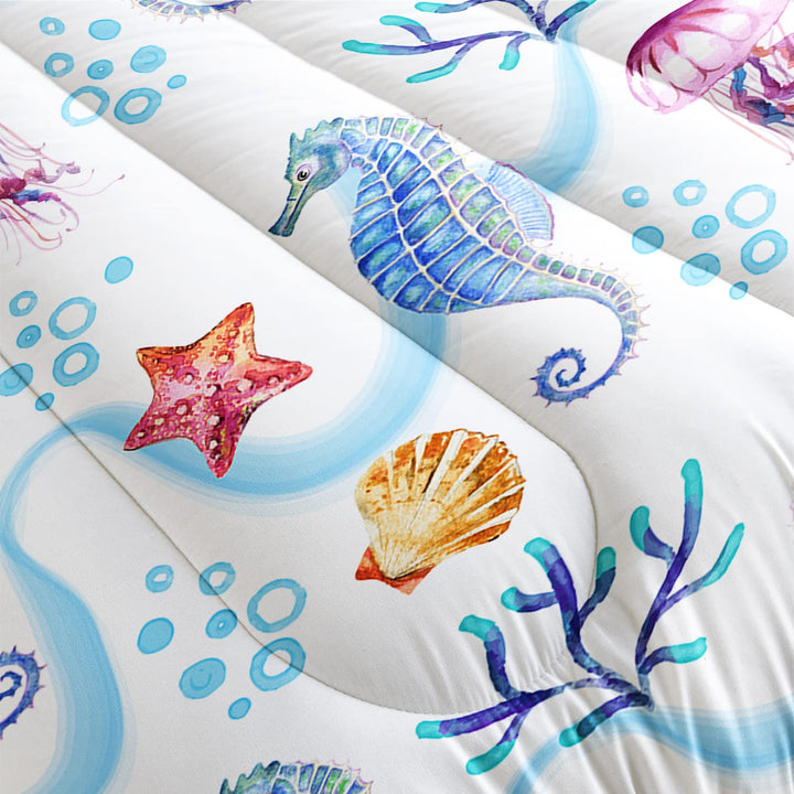 CVHOUSE Hippocampus Bedding Set - Queen Size, Ocean Decor, 3 Pieces