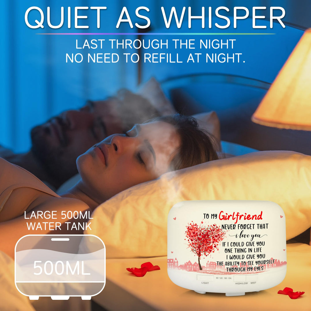 Valentines Day Gifts for Girlfriend, Girlfriend Gifts 500ml Aromatherapy Diffuser with Remote Control, 4 Timer Setting, 7 Color Setting, Auto Shut-Off, Gifts for Girlfriend on Valentines Day for Her