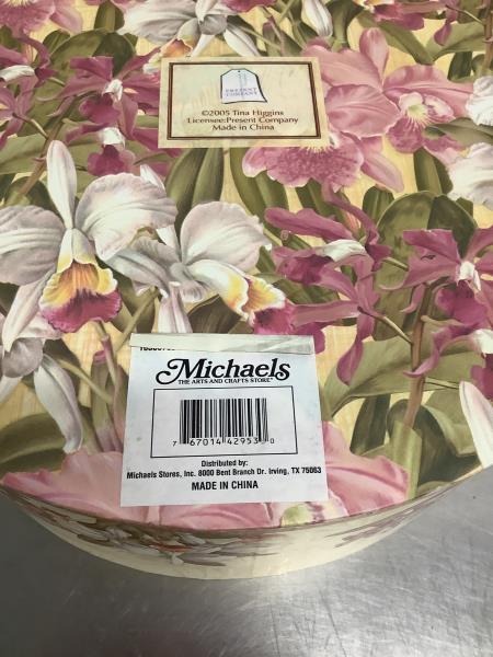 Tina Higgins Floral Orchid Round Keepsake Box Retail $5.99