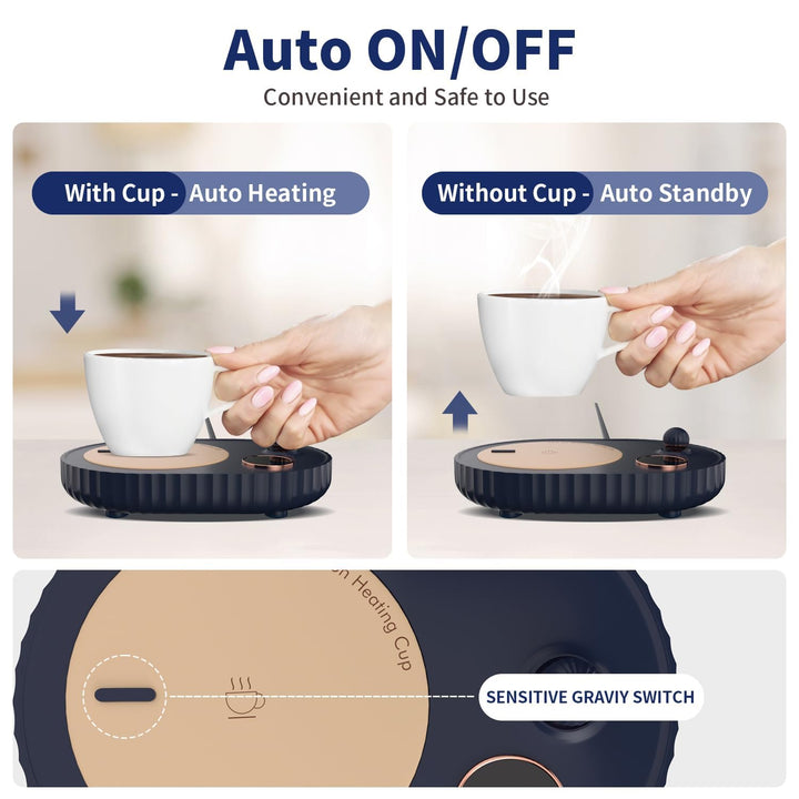 OVAS HOO Coffee Mug Warmer - Pressure-Activated Electric Coffee Warmer with 3 Temperature Settings, Includes Hand Warmer - Electric Beverage Warmer for Heating Coffee, Beverage, Milk, Tea, Wax and Hot