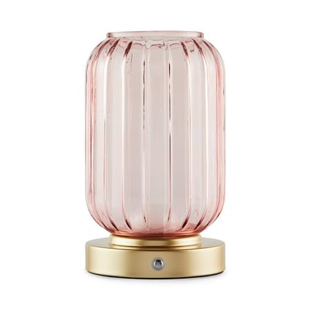 Mainstays by Becky G. & Alejandra 8.5  Rechargeable Mimosa Pink Ribbed Glass Uplight  Gold Metal Base Retail $16.00