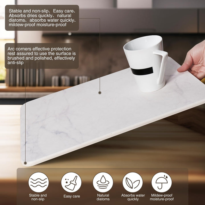 Stone Dish Drying Mats for Kitchen Counter, Ultra Absorbent, Non-Slip, Fast Dry, Heat Resistant, Eco-Friendly Diatomaceous Earth Mat, Rack Tableware Mat, Stone Dish Drying Mats(16"x12")
